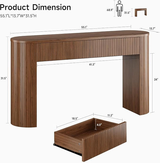 ONBRILL 55 Inch Console Table with 2 Drawers, Entryway Tables with Storage, Sofa Table Behind The Couch, Hallway Tables, Walnut