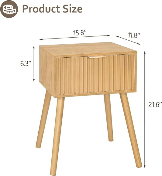 AWASEN Nightstand, Small End Tables Living Room, Accent Bedside Side Table with Fluted Drawer for Bedroom and Small Space, Rustic Walnut