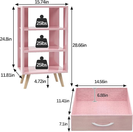 Aenuert Night Stand, Pink Nightstand with Drawer, Side Table with Open Storage, 3-Tier Modern End Table, Bedside Table for Small Space, Living Room, Bedroom