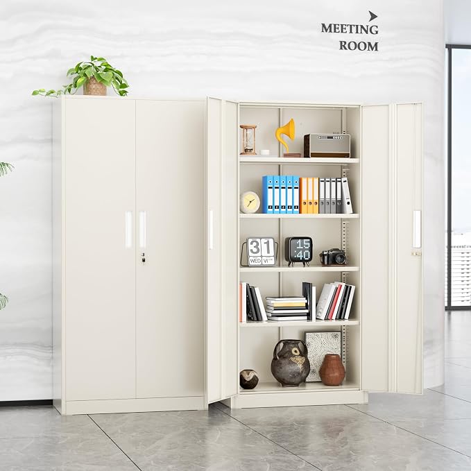 INTERGREAT Metal Lockable Storage Cabinet, 72” Storage Cabinet with 2 Doors and 4 Adjustable Shelves for Office, Home, Garage, Pantry (Assembly Required, Gray)