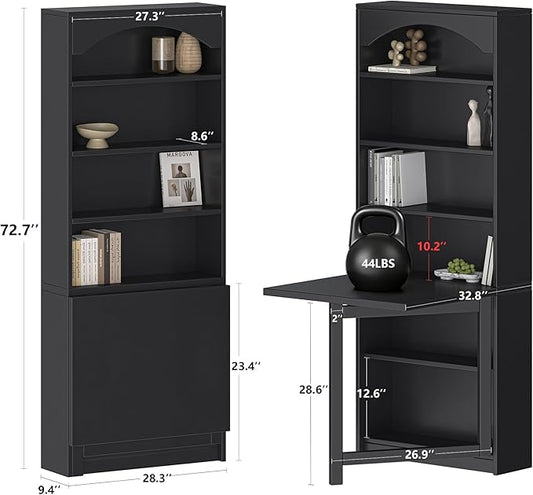 Einhomn Folding Desk with Storage, Space-Saving Foldable Convertible Writing Table, Wall Mount Fold Out Computer Desk for Home Office, Craft Room, Living Room, Bedroom, Black
