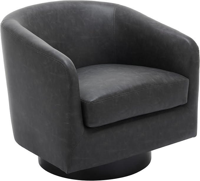 Swivel Barrel Accent Chair, Faux Leather Club Chair Upholstered Armchair for Living Room, Modern Arm Chair Small Single Sofa Bedroom Side Reading Seat - Black