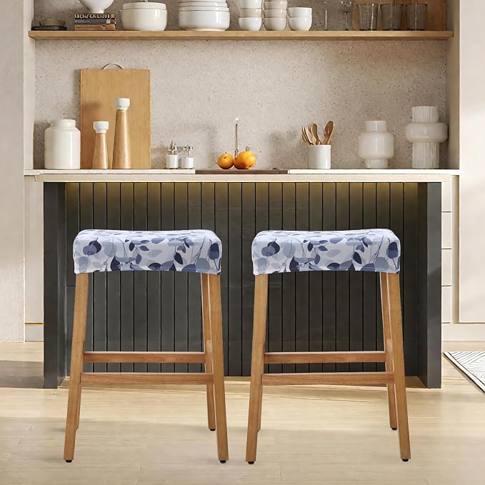 YISUN Stool Covers Rectangle - 2 Pack Stretch Waterproof Saddle Seat Cover Counter Bar Stools Bar Chairs Covers Kitchen Island Chairs Cushion Protector (2, F-Grey White)