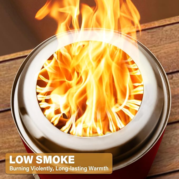 HGD 9.6 x 7.1 in Small Tabletop Fire Pit, Portable Mini Smokeless Table Top Firepit, Low Smoke Camping Stove for Outdoor & Patio, Fueled by Pellets or Wood, with Travel Bag, Stainless Steel, Red