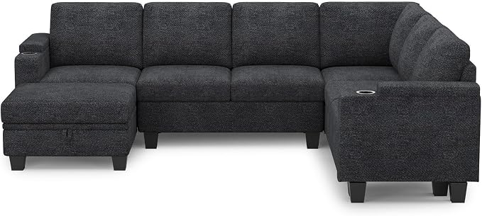 Belffin Chenille Modular Sectional Sofa Convertible L Shaped Corner Couches for Living Room with Storage Armrest with Cup Holder Dark Grey Couch