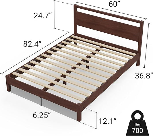 LIFEMENT Signature Wood Platform Bed Frame with Headboard, Essential, Noise Free, Under Bed Storage, No Box Spring Needed, Easy Assembly (Walnut, Queen (U.S. Standard))
