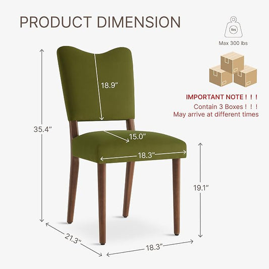 KISLOT Upholstered Dining Chairs Set of 6, Modern Velvet Kitchen Chairs with Solid Wood Legs, High Back Wooden Dining Room Chairs with Dark Walnut Color Legs for Farmhouse Kitchen Dining Room, Green