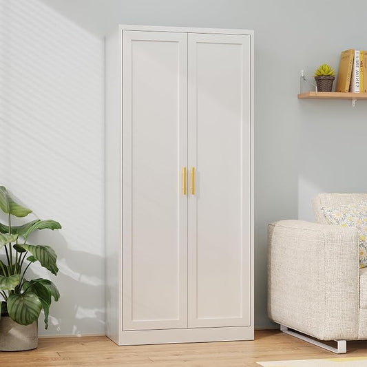 Metal Pantry Cabinet, 71"H x 28"W x 14"D Pantry Cabinets with 2 Doors and 4 Adjustable Shelves, Kitchen Pantry Storage Cabinets, Metal Storage Cabinet for Kitchen, Dining Room, Living Room-White