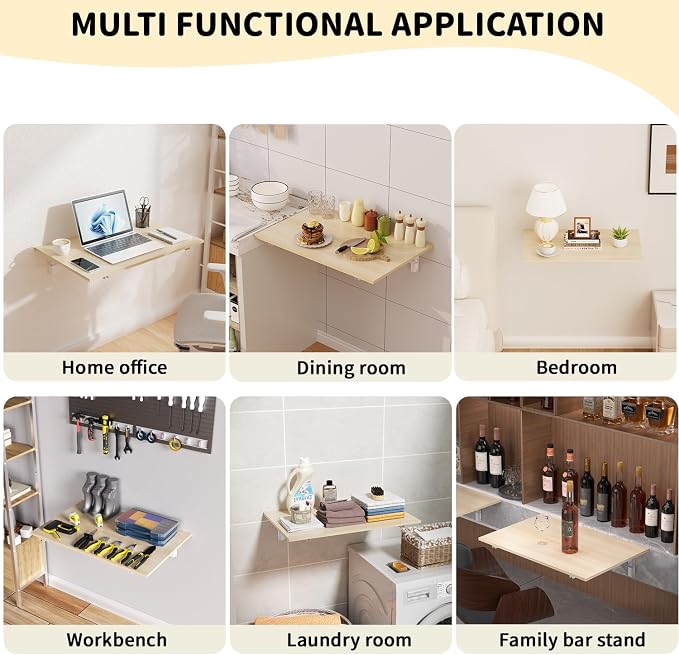 GOYLSER Fold Wall Mounted Table Folding Worktable, Addition to Garage/Home Office/Laundry Room/Home Bar/Kitchen & Dining Room
