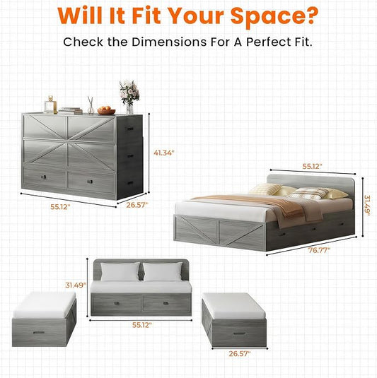 CECER 3-in-1 Full Murphy Bed with Mattress for Small Space -Grey | Multi-Functional Desgin that Converts to Sofa Set,Bed and Cabinet,Easy Assemble & Conversion