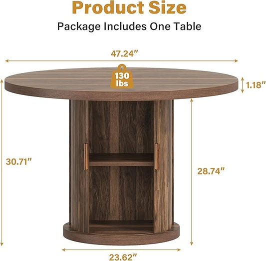 47.24" Round Dining Table for 4, Farmhouse Fluted Kitchen Tables Dining Room Circle Dinner Table, Modern Wood Kitchen & Dining Room Tables