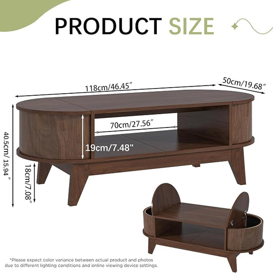 Coffee Table with Storage,Mid Century Modern Coffee Tables with 2 Flip-Top Hidden Lids,Fluted Coffee Table,Wood Center Tables for Living Room Home Office (Walnut Color)