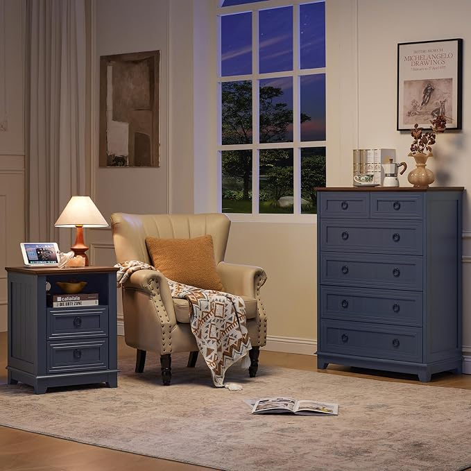 Joaxswe Farmhouse 6 Drawer Dresser for Bedroom, 41" Tall Small Dressers & Chest of Drawers, Rustic Wood Dresser with Metal Handle, Storage Organizer Closet for Living Room, Hallway, Entryway