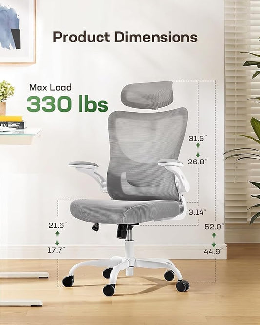 Marsail Ergonomic Office Chair with 3D Armrests, Pack of 4 | Office Desk Chair with High Back Mesh, Adjustable Lumbar Support, Rolling Work Swivel Task Chairs with Wheel, Headrest, home