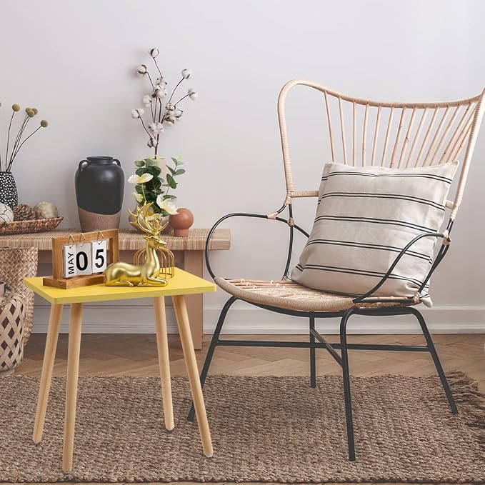 FORAOFUR Side Table, Small End Table Accent Living Room Bedroom Balcony Office, Modern Bedside Home Decor, Easy Assembly, (Yellow, 15.75D x 11.8W 16.54H in) | Yellow wood, modern rectangular, fits living/bedroom/balcony, compact, versatile, sturdy nigh...