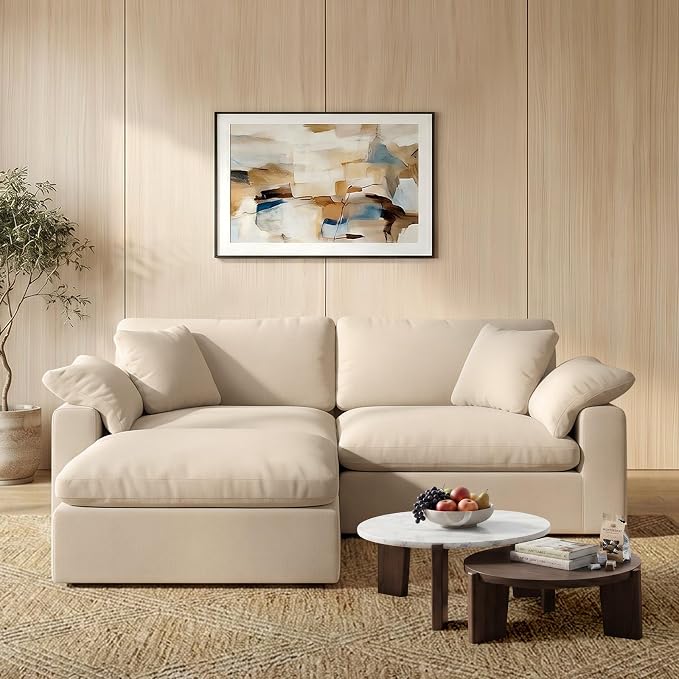L-Shaped Modular Cloud Sectional Sofa,2-Seater with Chaise,Modern Down Filled Detachable Couch for Living Room,Office & Small Apartment,Khaki