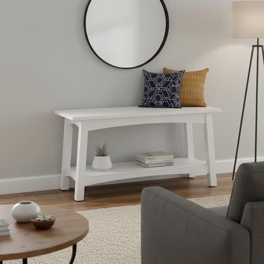 Craftsbury 36-Inch Solid Wood Entryway Bench with Storage Shelf – Easy Assembly Small Seating Bench for Hallway, Living Room, or Foyer by Alaterre Furniture (White)