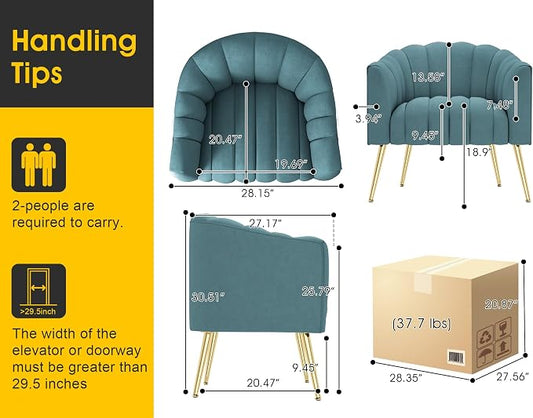Dewhut Oversized Pumpkin Couch Accent Chair, Modern Comfy Velvet Upholstered Barrel Chairs, Luxury Single Sofa Armchair for Living Room, Waiting Room, Office and Vanity, (Blue)