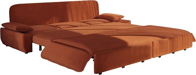 94.5" Pull Out Couch King Size, Futon Sofa Bed, 3-in-1 Convertible Sleeper Sofa Bed with Cushion Armrest, Modern Corduroy Loveseat Couches for Living Room, Small Space, Apartment, Orange