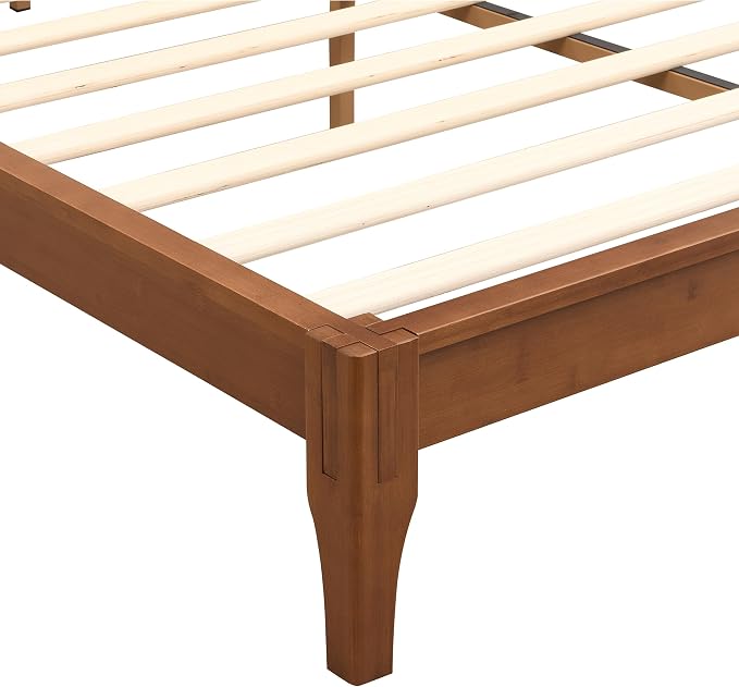 Merax King Size Bamboo Platform Bed, Mid-Century Modern Bed Frame with Wood Slat Support, No Box Spring Needed, Easy Tool-Free Assembly, Brown