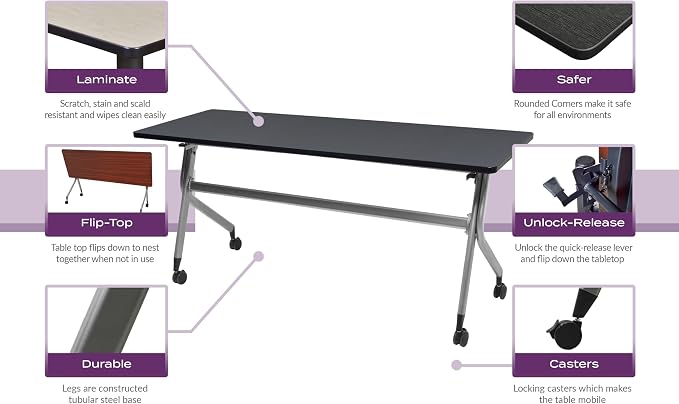 Romig Axis-Pro 48 x 24 in. Mobile T-Base Training Seminar Table- Grey