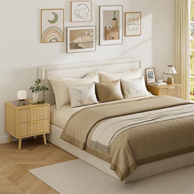 LYNSOM Fluted Dresser and Nightstand Sets 4 Piece, 2-Drawer Nightstands and 5/7 Drawers Dresser, Wood Bedroom Furniture Set for Home, Bedroom, Hallway, Oak