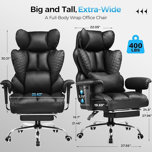 GTPLAYER Big and Tall Gaming Chair 400lbs Heavy Duty Office Chair with Footrest, High Back Pocket Spring Lumbar Support, Ergonomic Wide Comfy Seated Cushion for Lower Back Pain Relief, Earth-Black