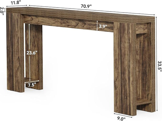 LITTLE TREE 70.9-Inch Long Entryway Table, Narrow Farmhouse Sofa Console Table for Living Room, Hallway, Walnut Brown