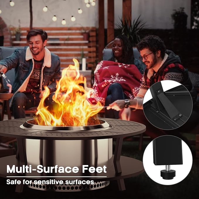 Uniflasy 48" Fire Pit Surround Tabletop for Solo Stove Yukon, Bonfire & Tiki, Portable Protective Barrier Equal Width Design with Firewood Storage Shelf for Safety & Extra Space, Outdoor FirePit Table