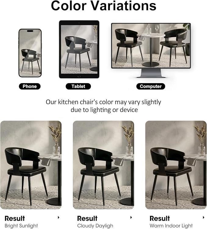 Dining Chairs Set of 4, Modern Upholstered Faux Leather Kitchen Chairs with Elegant Stitching, Easy to Assemble & Clean for Dining Room, Restaurant, Cafe, Vintage Black