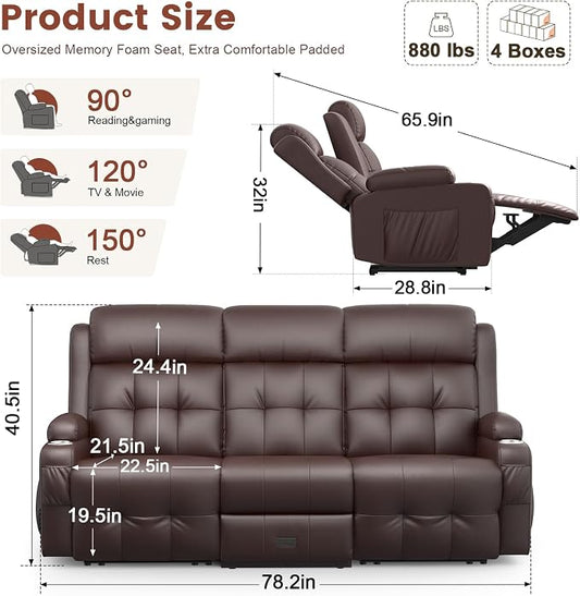 Loveseat Recliner, 3 Seater Massage Reclining Sofa Sets Heavy Weight Capacity, RV Loveseat Couch Clearance with Drop Down Table, Storage, Cup Holders, Wall Hugger Reclining Couch for Living Room