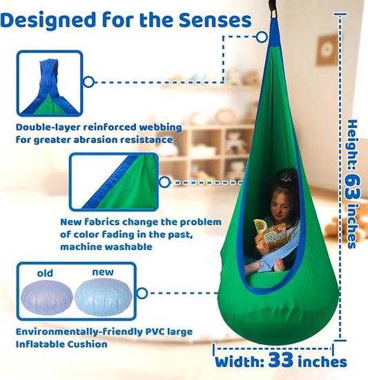 Sensory Pod Swing Hanging Seat Hammock Chair (Green) | indoor and outdoor use capacity 300lbs