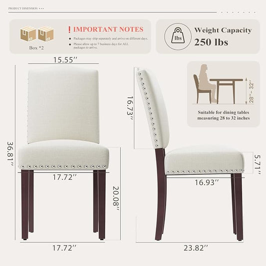 Upholstered Parsons Dining Chairs Set of 4, Modern Dining Room Chairs with Back, Fabric Kitchen Side Chairs with Wood Legs, Nailhead Trim for Dinner Farmhouse Restaurant, Beige