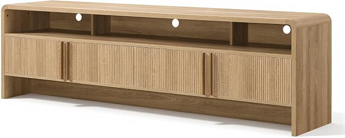 AMERLIFE Modern TV Stand for TVs up to 80", 70 inch Fluted TV Console with Storage Cabinets, Wood Entertainment Center Media Console for Living Room, Natural Oak