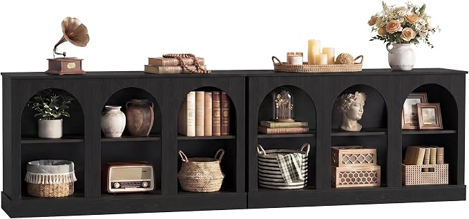 Tribesigns Farmhouse Console Table Set of 2, Extra Long Entryway Table with 3 Tier Storage, Wooden Rectangular Sofa Table Behind The Couch for Entrance, Hallway, Living Room, Black