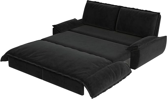 70.1" Sofa Bed Queen Size, Pull Out Couch Bed, 3-in-1 Convertible Sleeper Sofa with Cushion Armrest, Modern Velvet Futon Couch for Living Room, Small Space, Apartment, Bedroom, Black