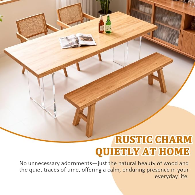 70.9" Ultra Long Solid Elm Entryway Bench - Premium Farmhouse Dining Bench for Extra Large Spaces, Commercial Use - Natural Finish