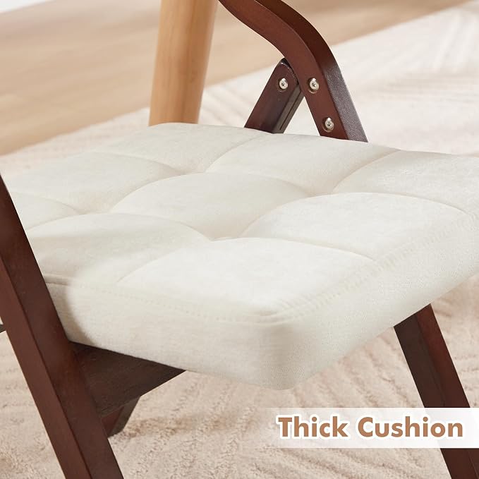 2-Pack Folding Dining Chairs with Cushion,Padded Foldable Dining Chairs,Portable Wooden Folding Chairs with Tufted Buttons Seat for Dining Rooms Kitchen Wedding and Party Indoor Walnut Beige