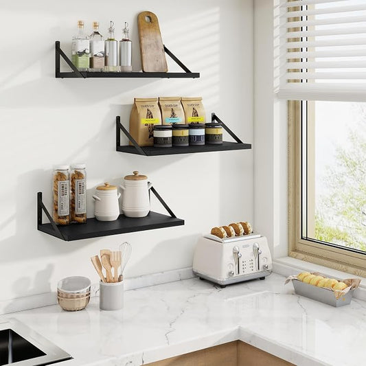 Axeman Deep Floating Shelves | 20 Inch Black Wall Shelves Set of 2 | 10 Inch Deep Rustic Wood Shelves for Wall | 20'' W x 10''D Black Shelves for Living Room Bathroom Kitchen