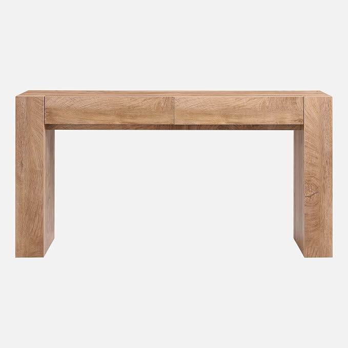 OKD Modern Entryway Console Table, Sofa Table with Drawers, 63" Long Hall Table Behind Couch, Thick Wood Design for Living Room, Hallway - Light Knotty Oak