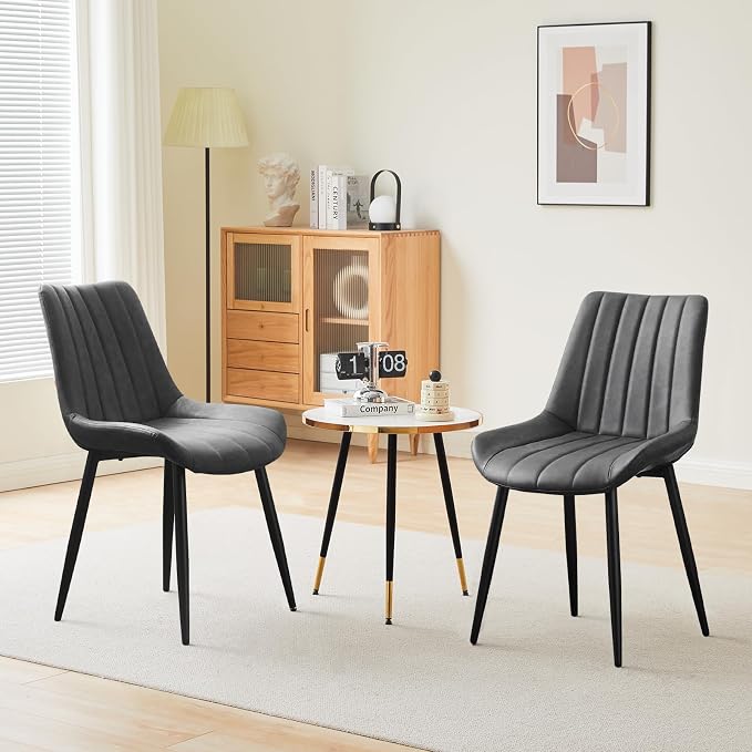 CLIPOP Dining Chairs Set of 2, Faux Leather Dining Chairs with Upholstered Seat, High Back Comfy Cushion, Metal Leg, Accent Kitchen Side Chair for Living, Restaurant & Meeting Room, Grey