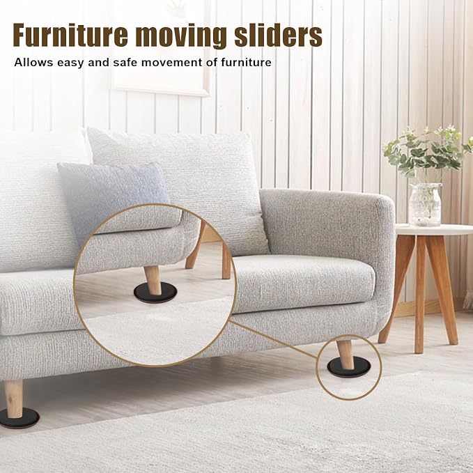 10PCS Furniture Sliders, 3 1/2" Furniture Sliders for Hardwood Floors, Reusable for Carpet, Heavy Duty Furniture Movers Sliders, Carpet, Floor Protectors (Brown)