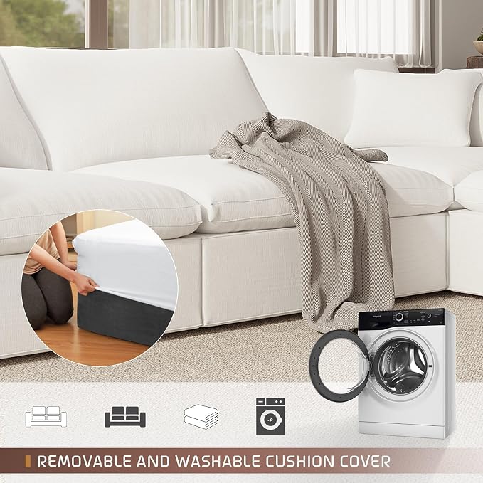 Cloud Modular Sectional Sofa,211.6" Down Filled Sofa 5 Seat with Chaise,Minimalist Sofa Cover Washable and Replaceable Couches for Living Room,Sectional Sofa Deep Seat White