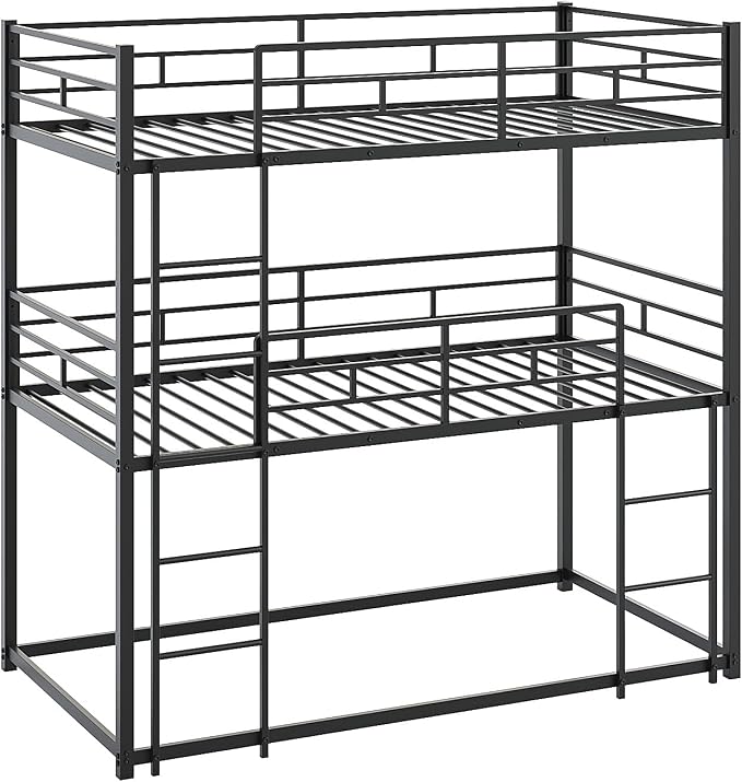 JOYMOR Triple Bunk Bed Twin Over Twin Over Twin, Metal 3 Bunk Bed for Kids, Teens and Adults, Heavy Duty Triple Bed Frame with Safety Guardrail, No Box Spring Needed