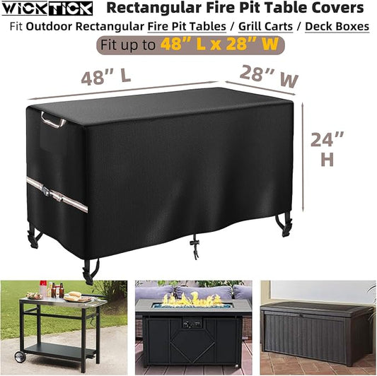 WICKTICK Rectangular Gas Fire Pit Table Cover 48 x 28 inch, Waterproof 600D Heavy Duty Fire Table Cover for 45 - 48 inch Patio Propane Firepit Tables