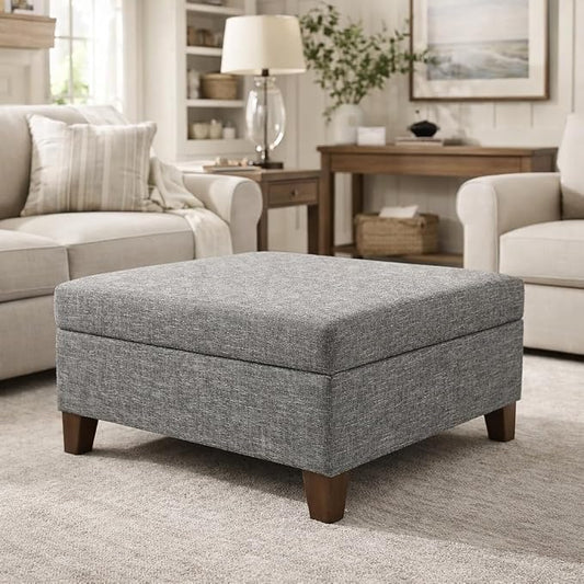HomePop 32" Square Storage Ottoman - Slate Gray
