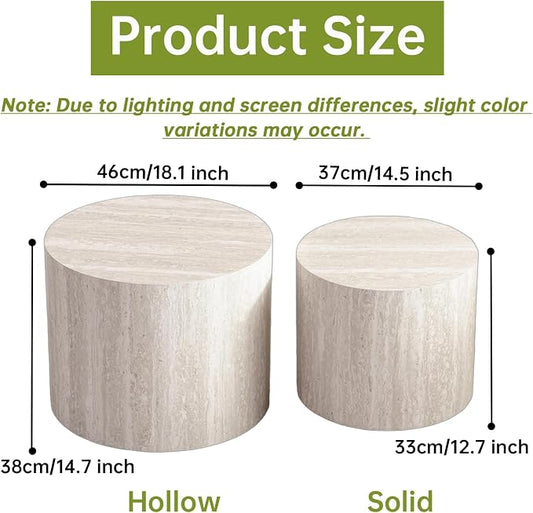Round Nesting Coffee Tables Modern Travertine Coffee Table Small Round Coffee Tables Circular Side Table Accent End Table Nested Coffee Table Set for Living Room (Travertine)