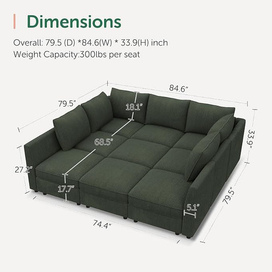 HONBAY Modular Sectional Sleeper Sofa with Storage, Modular Convertible Sectional Couch Bed Module Sleeper Couches for Living Room - Green