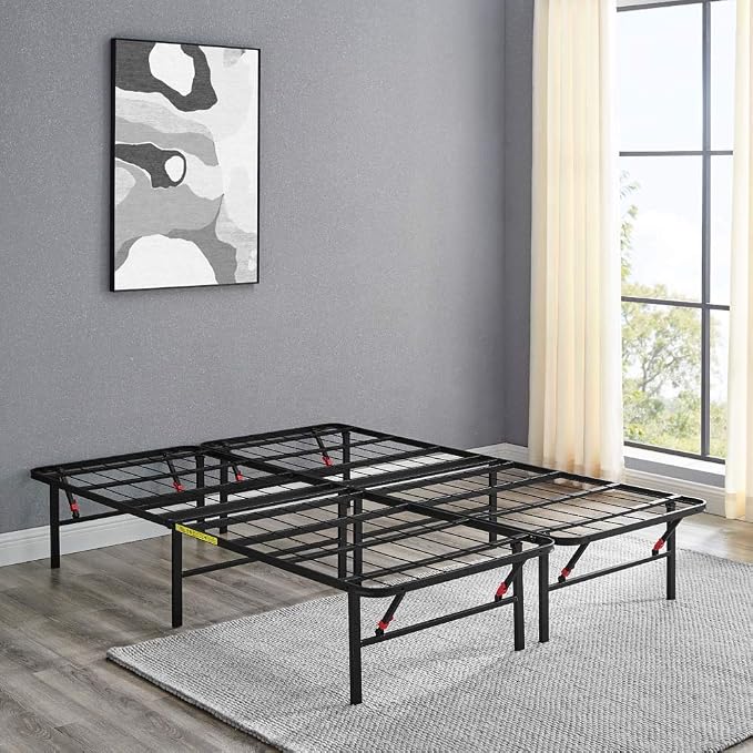 Amazon Basics Bed Frame with Storage, Foldable Metal Platform, Sturdy Steel, No Box Spring Needed, 14-inch High, Tool-Free Setup, Noise Free, Easy Assembly, Queen Size, Black