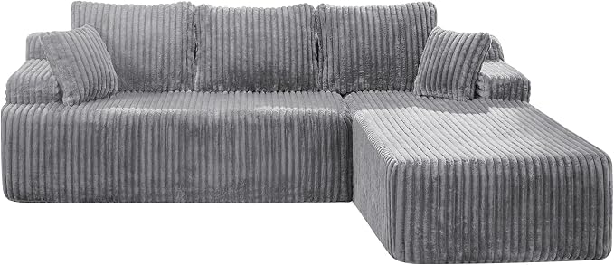 Hobestluk Boneless Couch Modular Sectional Sofa L-Shape Oversized Chaise | 108" Right Facing Chaise Pale Gray,Memory Foam,Removable Cover,Non-slip Bottom,No Assemble Required,Living Room Furniture